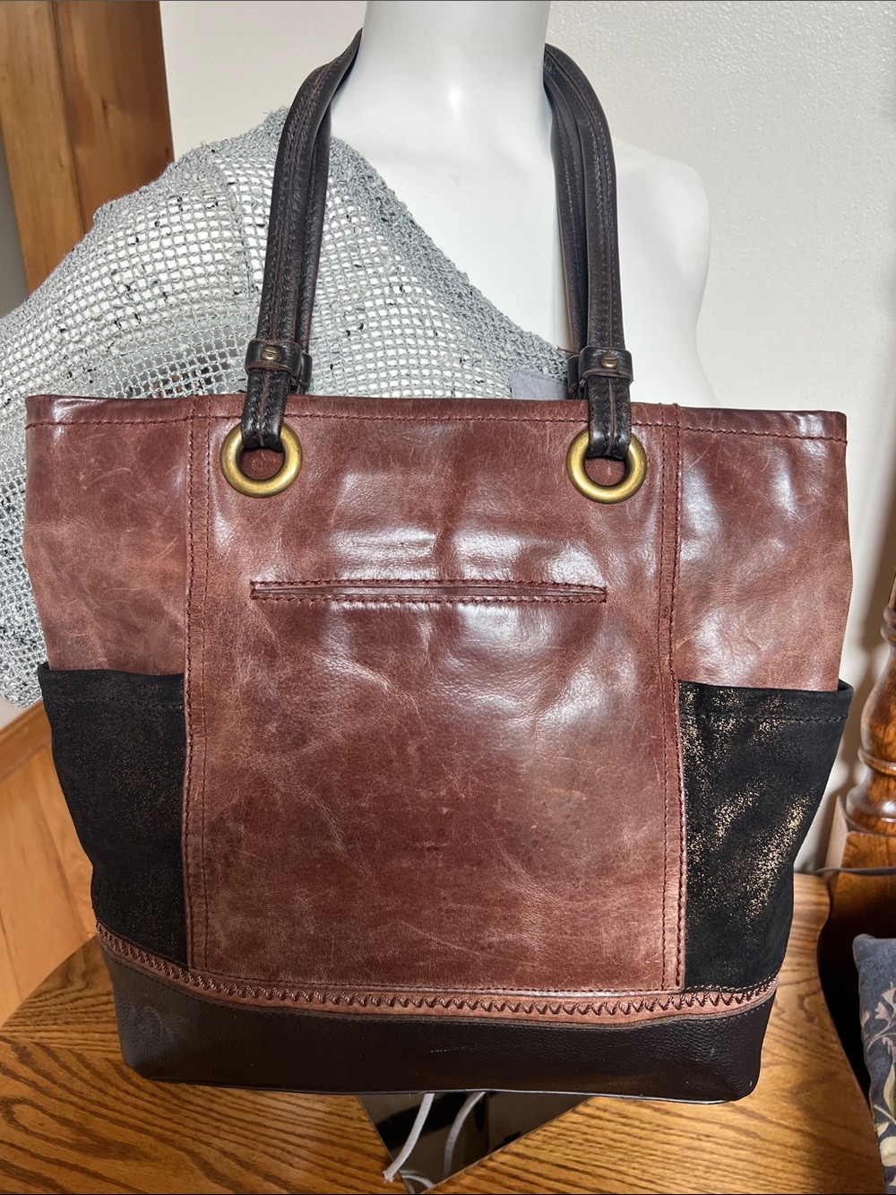 The Sak Two-Tone Brown and Black Leather Tote